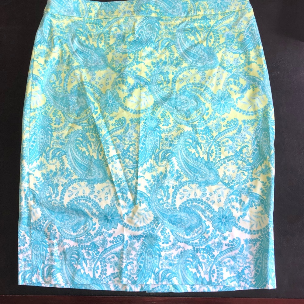Green/blue/yellow ombré paisley skirt